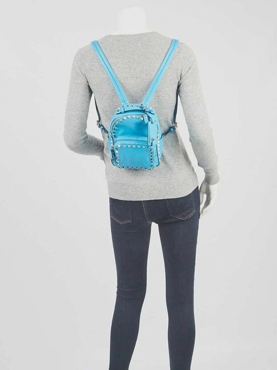 Valentino Bright Blue Smooth Leather Rockstud Mini Backpack Bag